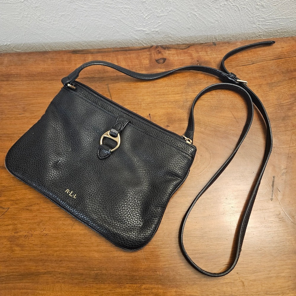 Ralph Lauren Anfield II Crossbody Bag Black Vegan Leather LRL‎
